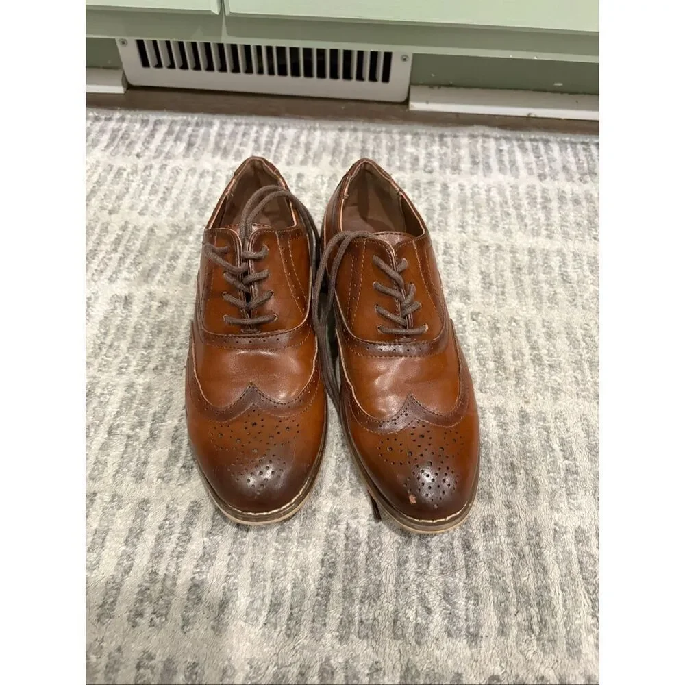 Stacy Adams Youth Boys Wingtip Oxford Dress Shoes Leather Lace-Up Brown Size 13